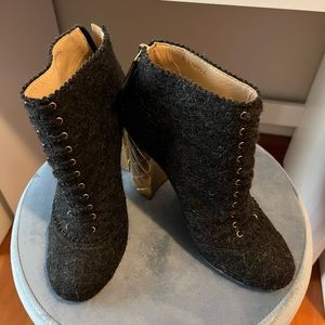 Chanel Grey wool with gold heel bootie size 37.5